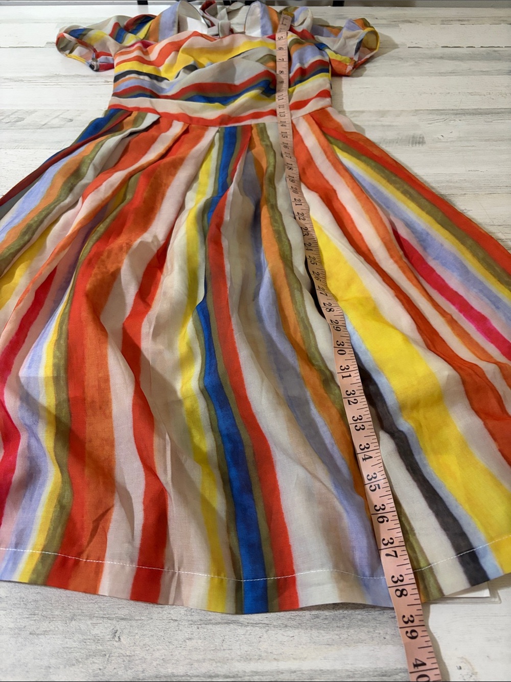 Mr Water New York Vintage inspired Rainbow Striped Cotton Dress NWT Puff Sleeve - Picture 6 of 7